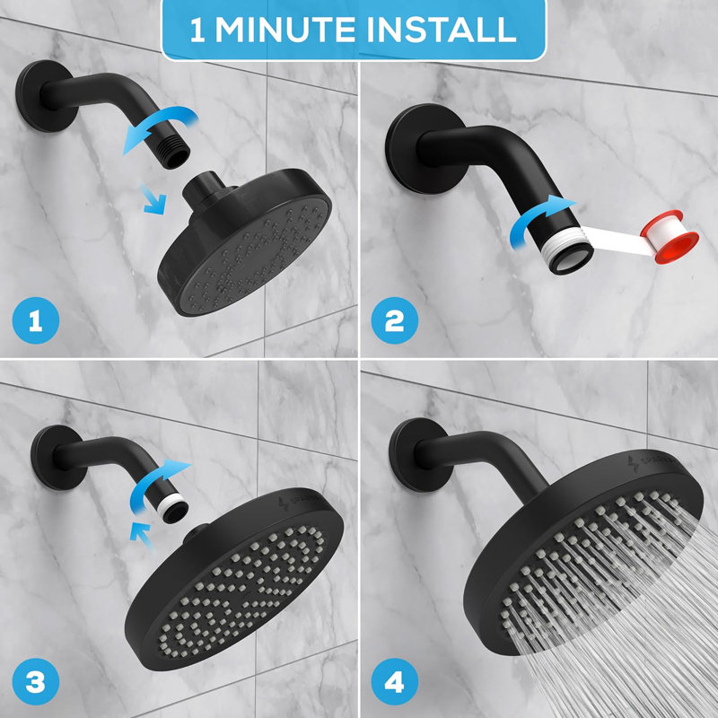 6" Matte Black Ceiling Mounted Rain Shower Head with Filter