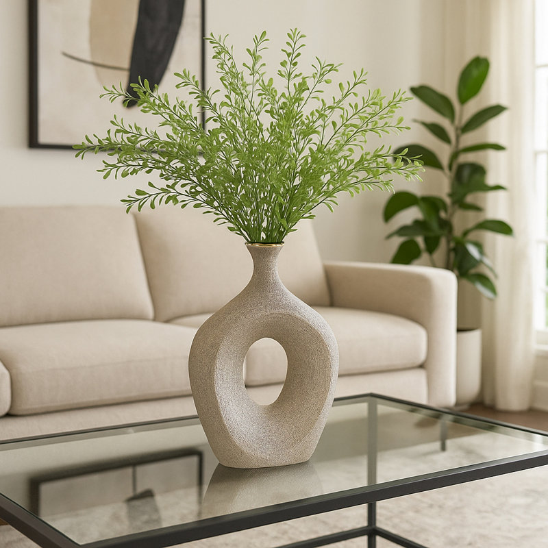 Modern Cut-Out Sculptural Table Vase for Home Decor - Ceramic Flower Vase Accent for Tabletops, Office Desks, and Entryway Styling