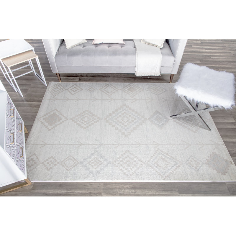 Tapis tribal autochtone crème Bodrum, Rectangle 8 pi 9 po x 12 pi