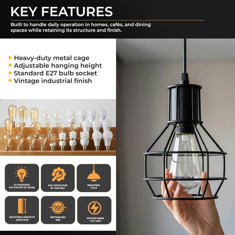 1 - Light Black Caged Pendant, No