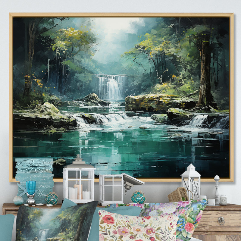 " Waterfall Cliff Scenery III ", Natural Floater Framed, 30" H x 40" W x 1.5" D