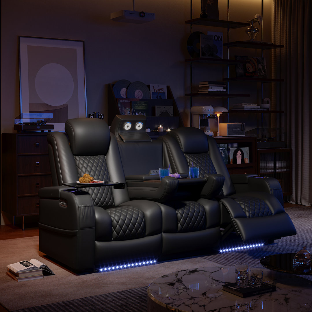 Home Theater Seating Seats, Movie Theater Chairs Theater Recliner With 7 Colors Ambient Lighting, Lumbar Pillow, Touch Reading Lights, Tray Table (black, Row Of 3) Ivy Bronx
