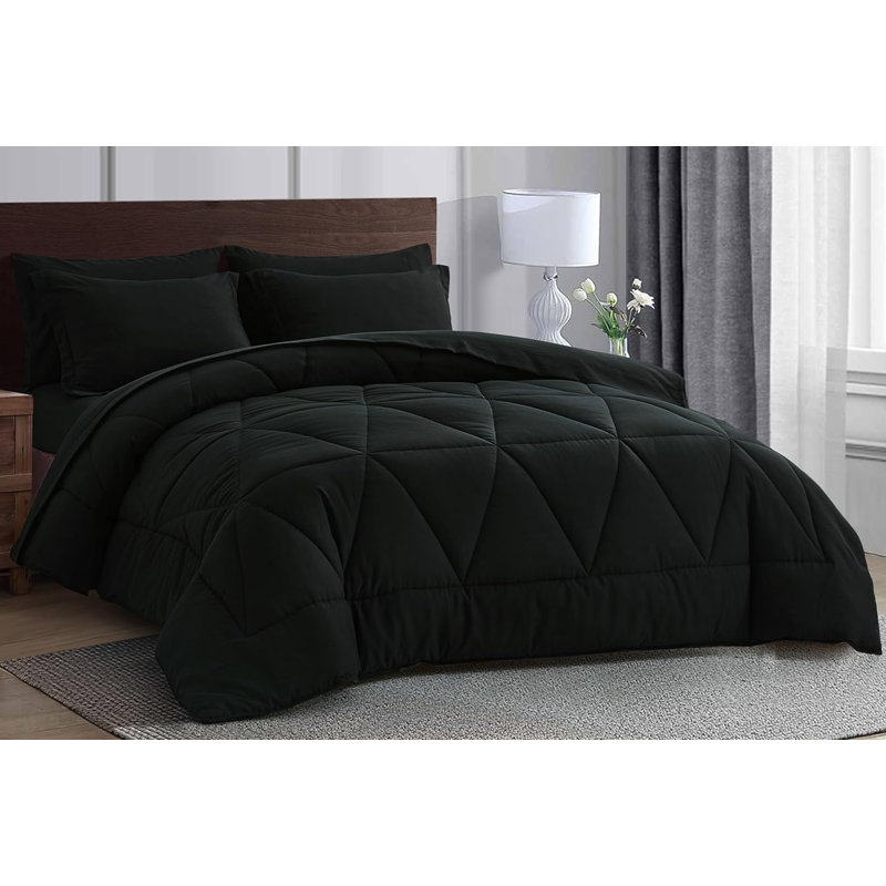 Full Black Microfiber Geometric Bed in a Bag Set