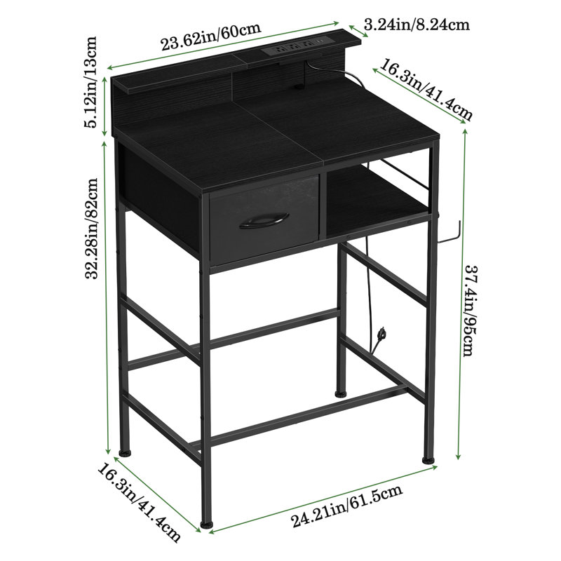 Meuble-lavabo noir avec station de charge et tiroir de rangement