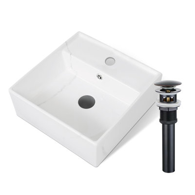 16'' x 16'' Ceramic Square Vessel Bathroom Sink with Marble Look and Pop Up Drain -  ANDVIN, AVIN-6807-WW
