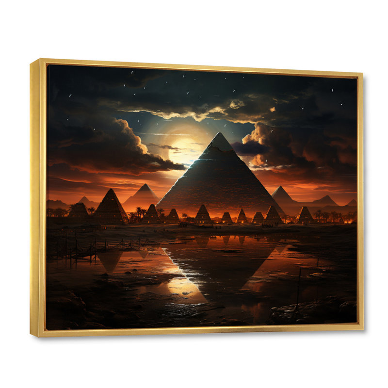 Égypte, Sphinx mystique - Égypte, art mural, Cadre flottant doré, H 16 po x l 32 po x P 1 po