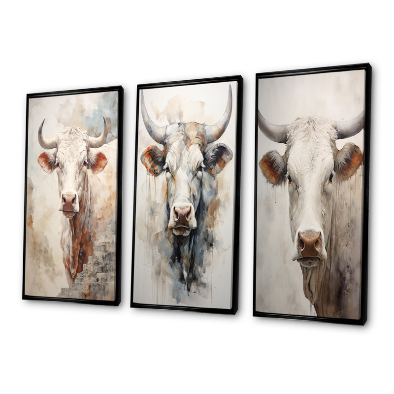Beau portrait de bovin beige, Cadre flottant noir, H 32 po x l 48 po
