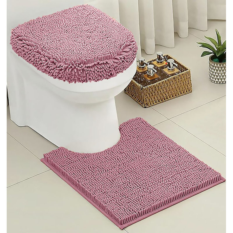 Ensemble de 2 tapis de salle de bain moelleux moelleux moelleux en chenille, Rose