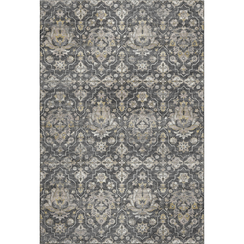 Premium Machine Washable Alliah AMF94 Gray Rug, Rectangle 3' x 5'