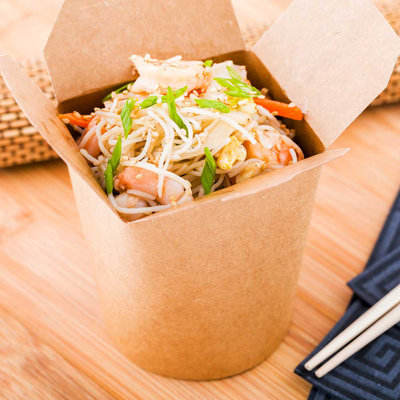 Restaurantware-Bio Tek 3.3 x 3 x 4 Inch Food Containers, 50 Durable Noodle Boxes - Disposable, Sustainable, Kraft Paper 16-Ounce Takeout Boxes, Round, For Takeouts And Delivery, Or Picnics