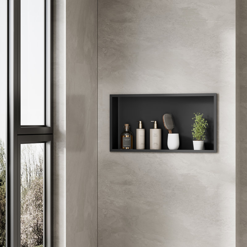 Pawela Shower Niche, Stainless Steel for Bathroom Organiser, 30 x 61cm Shower Shelf, Black