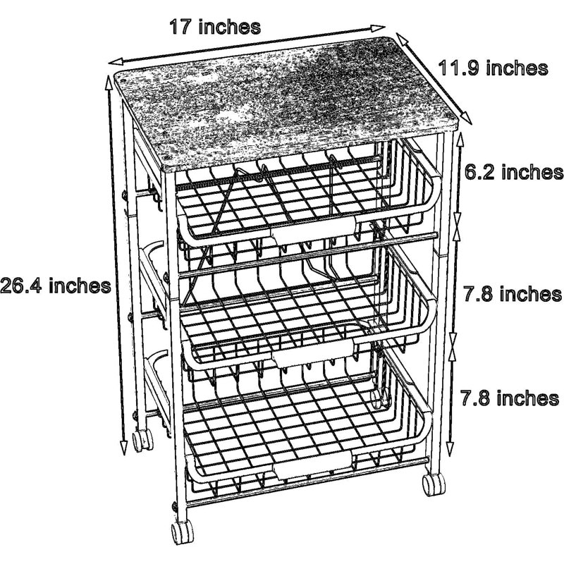 Panier de fruits et légumes pour la cuisine, organisateurs de garde-manger à 4 niveaux et rangement, organisateur de collations pour comptoir, étagère de rangement en fil métallique avec paniers coulissants et plateau de table en bois