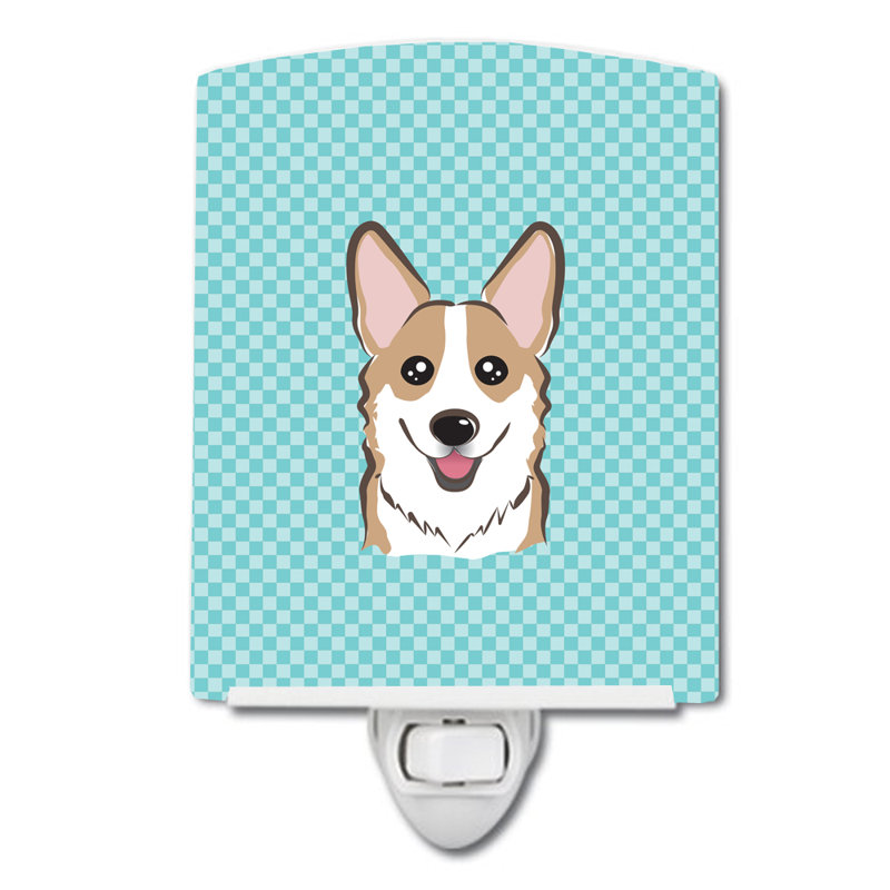 Checkerboard Wirehaired Dachshund Ceramic Night Light, Blue, Grey Corgi