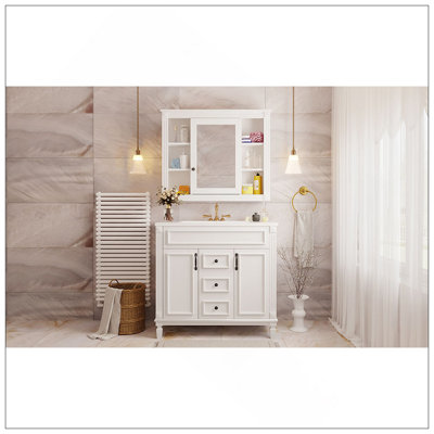 Meuble-lavabo de haute qualité de 36 po avec lavabo supérieur, armoire de rangement moderne, 2 portes à fermeture douce et 2 tiroirs, meuble-lavabo simple