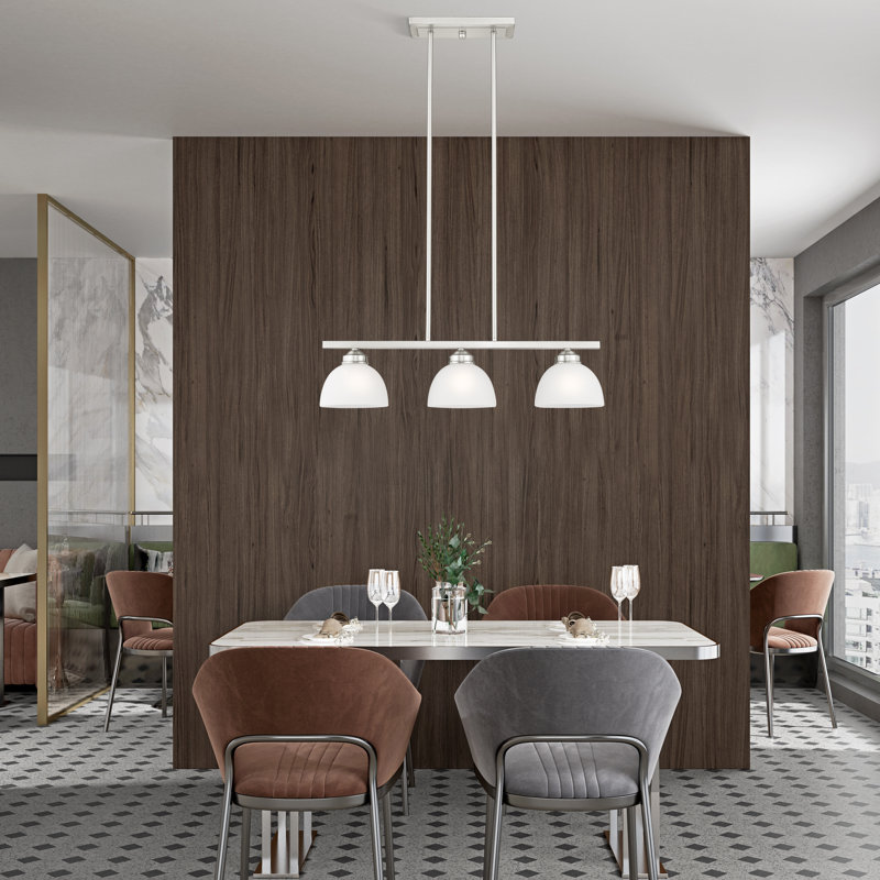 Luminaire suspendu linéaire pour îlot de cuisine à 3 lumières Annete, Nickel brossé