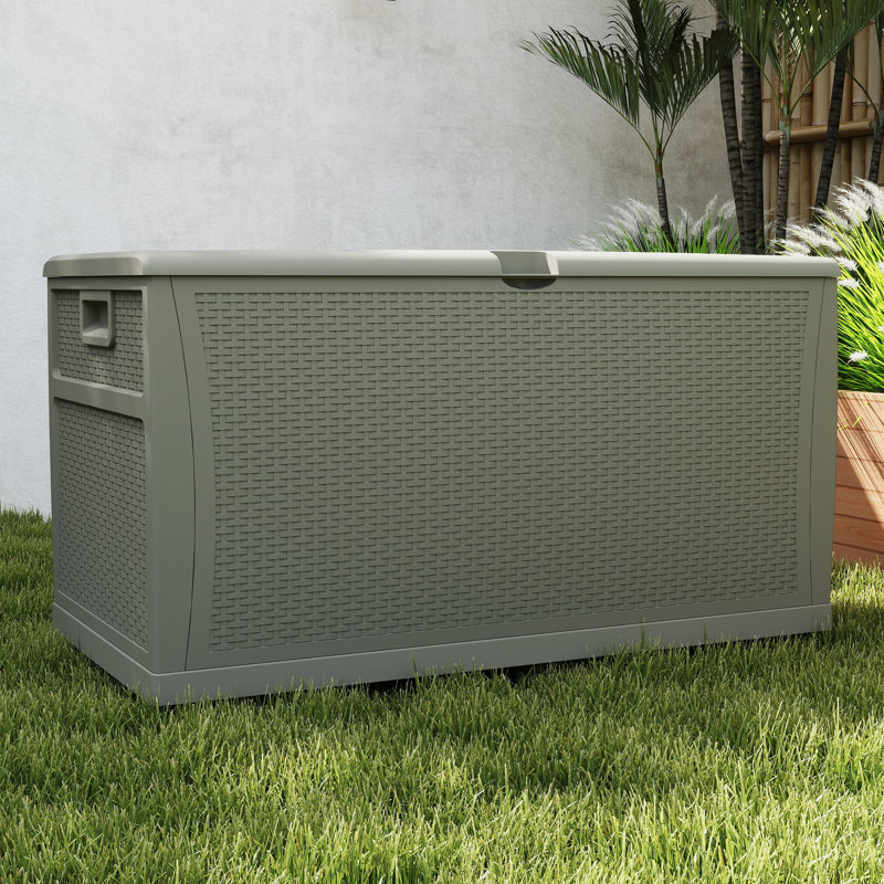 EHHLY 121 Gallon Outdoor Storage Box Large, Lockable Outside Storage Containers Waterproof Patio Cushions Storage Deck Boxes, Rattan Plastic Garden Hose Storage Boxes Resin Pool Storage Bins