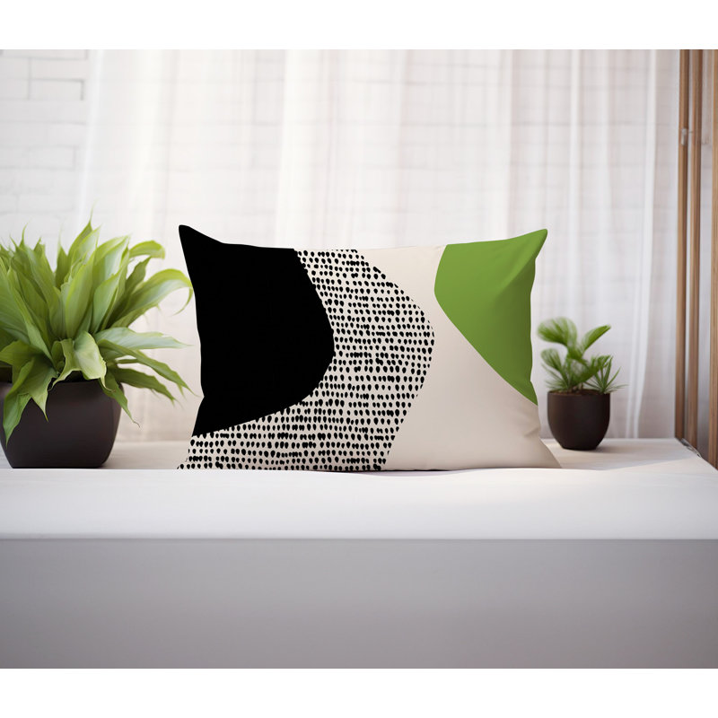 Coussin lombaire réversible intérieur / extérieur Vikka, H 14 po x l 20 po, Chartreuse / noir / blanc cassé