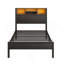 Structure de lit simple avec tête de lit, lit plateforme en métal avec station de charge, rangement pour bibliothèque, aucun sommier requis, assemblage facile