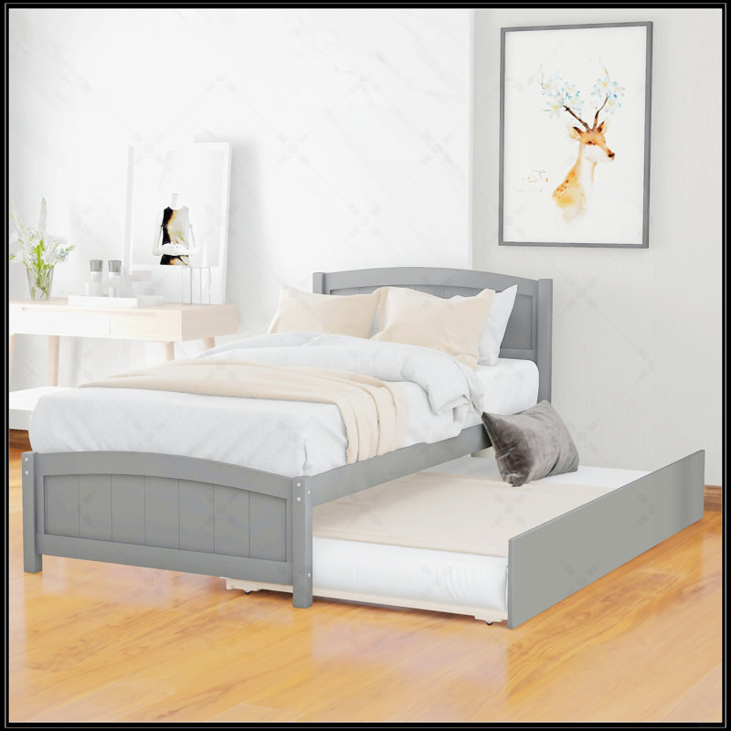 Lit plateforme simple avec lit gigogne, Gris