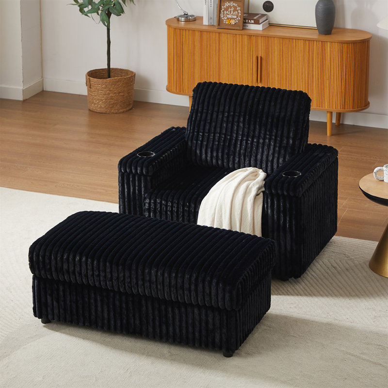 Fauteuil inclinable simple 42,5 pouces en velours côtelé avec dossier, Noir