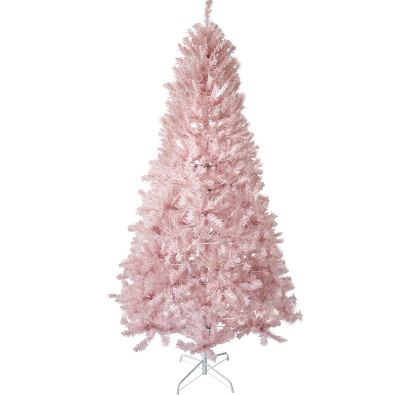 Arbre de Noël artificiel 6,5 pi avec 250 lumières DEL blanc chaud et 818 branches pour le bureau du couloir, Rose