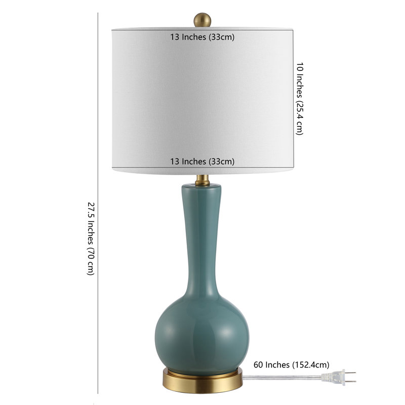 Teal and White Glass Gourd Table Lamp with Drum Shade