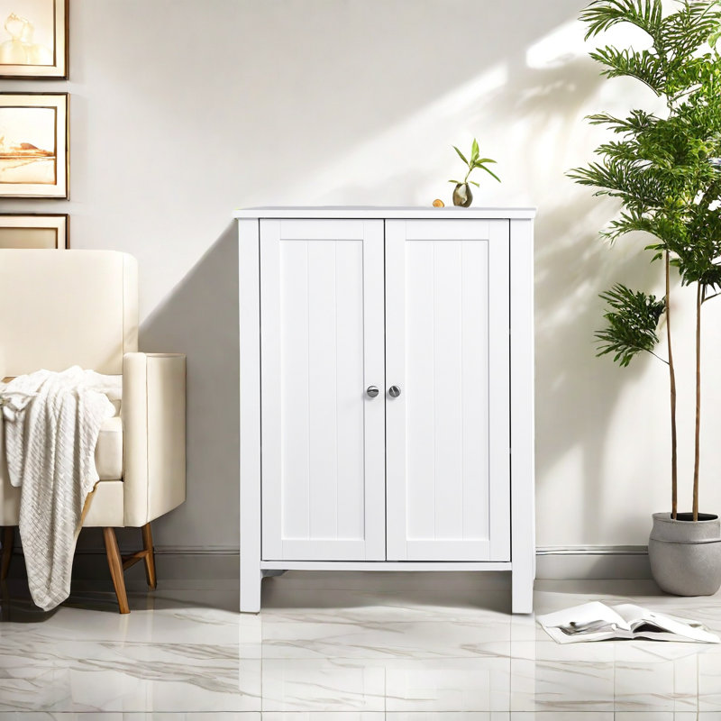 Bathroom Floor Storage Cabinet, 3 Layer Storage Unit With 2 Adjustable Shelf And Double Door