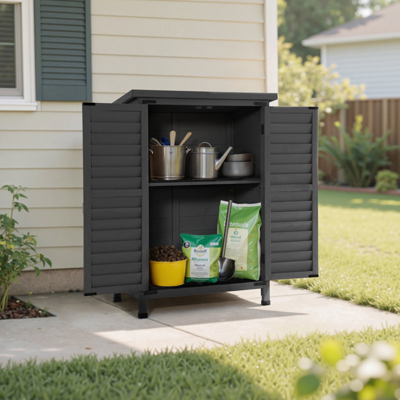 Armoire à outils de jardin en bois avec portes doubles l 2,05 pi x P 1,5 pi, Gris