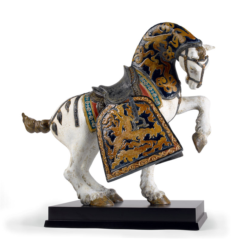Oriental Horse Statue, Yellow/Brown