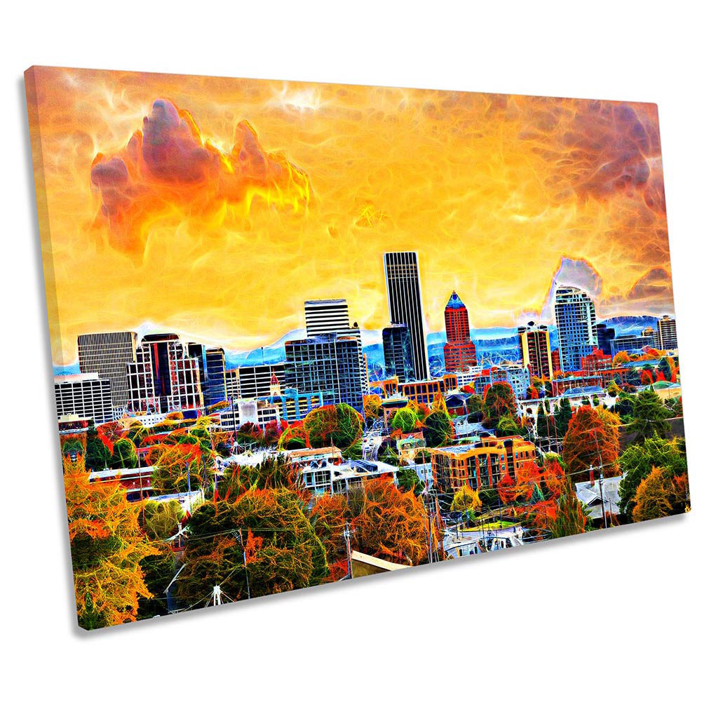 Portland Oregon Sunset Skyline CANVAS WALL ARTWORK Print Art