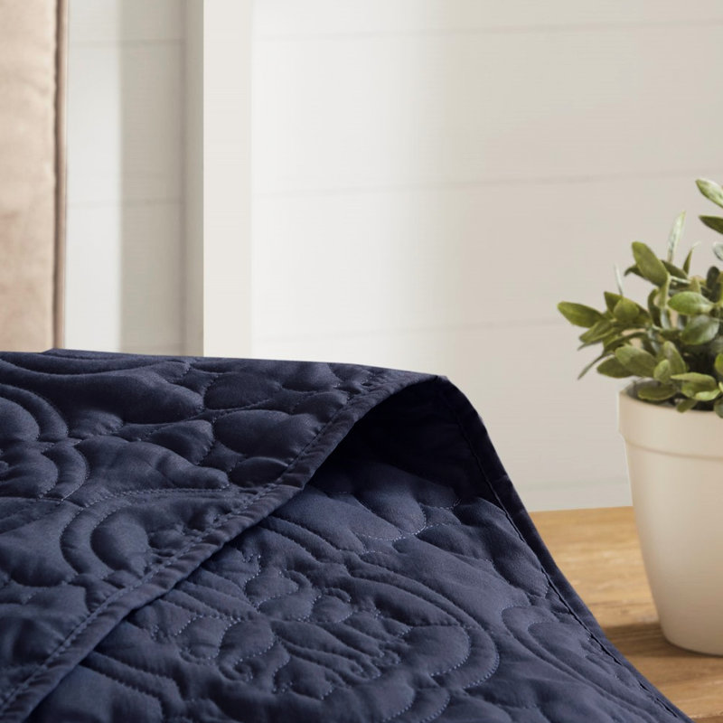 Couvre-lit bleu marine pour grand lit 3 pièces - Housse en microfibre, rembourrage 100%, lavable à la machine, coquille de style, rembourré, slovène