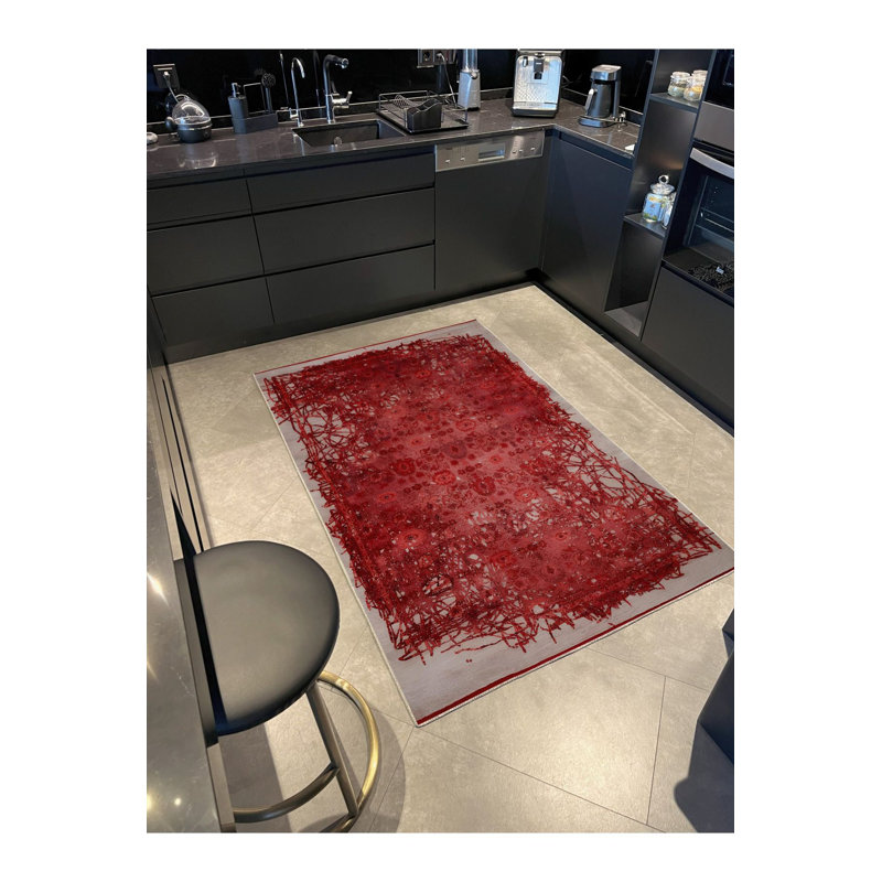 Tapis décoratif rouge à motif abstrait de lierre, Sous-tapis rectangulaire 4 pi 7 po x 6 pi 7 po inc
