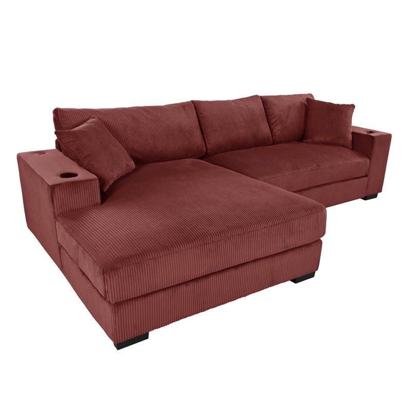 Canapé modulaire 2 pièces rembourré, Velours côtelé rouge