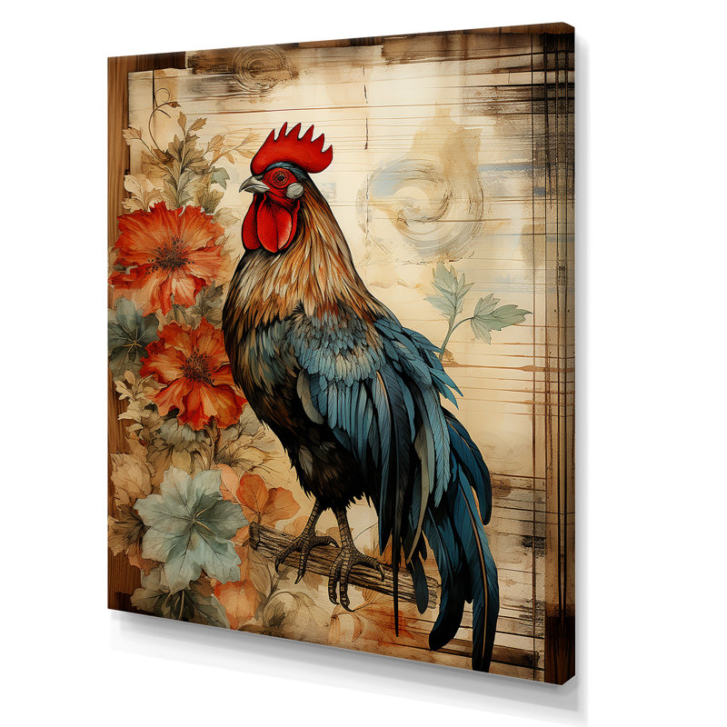 Art mural rétro, coq pastoral rétro, Toile tendue, H 20 po x l 12 po x P 1 po