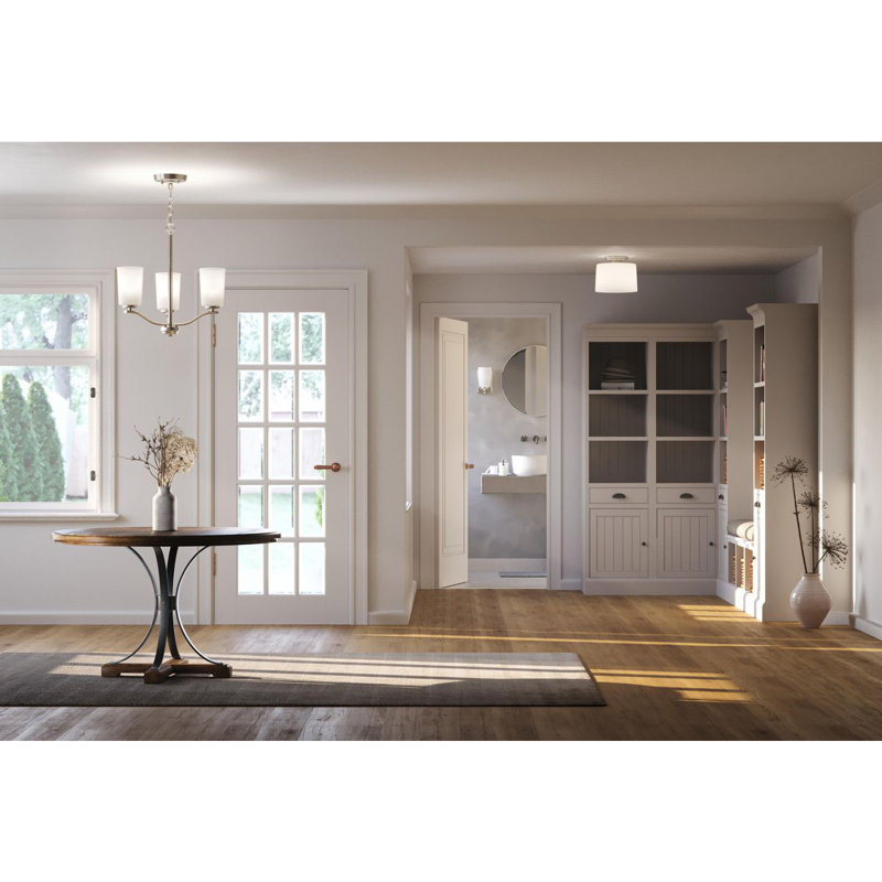 Lustre classique à 3 lumières avec abat-jour Merland, Nickel brossé