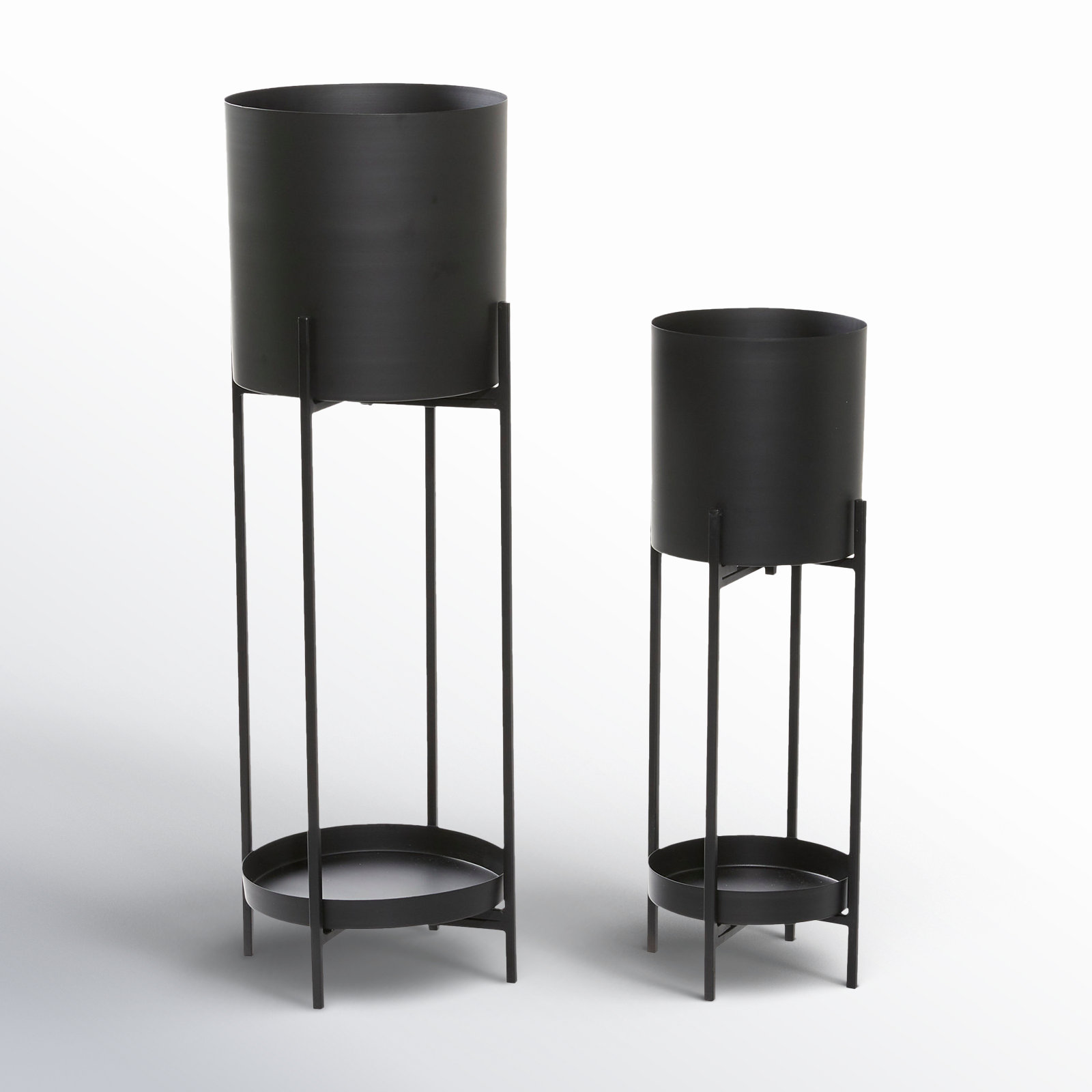 Joss & Main Marlee 2 Piece Metal Indoor Outdoor Planter with Lower Shelf and Removable Stand Set & Reviews | Joss & Main