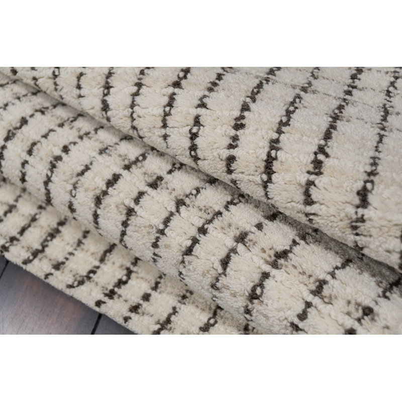 Tapis ivoire / brun clair en laine tissé à la main Berga, Rectangle 9 pi x 12 pi