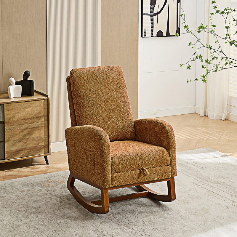 Chaise berçante avec repose-pieds rétractable, Caramel