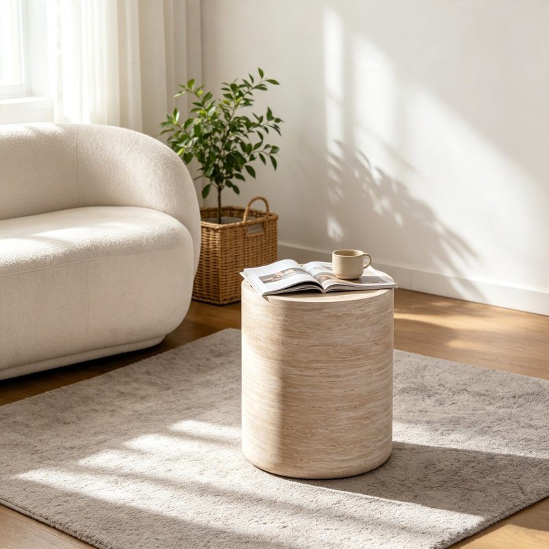 Tables d'appoint sans assemblage, 40 cm (15,75 pouces), forme tambour moderne en MDF, pour salon