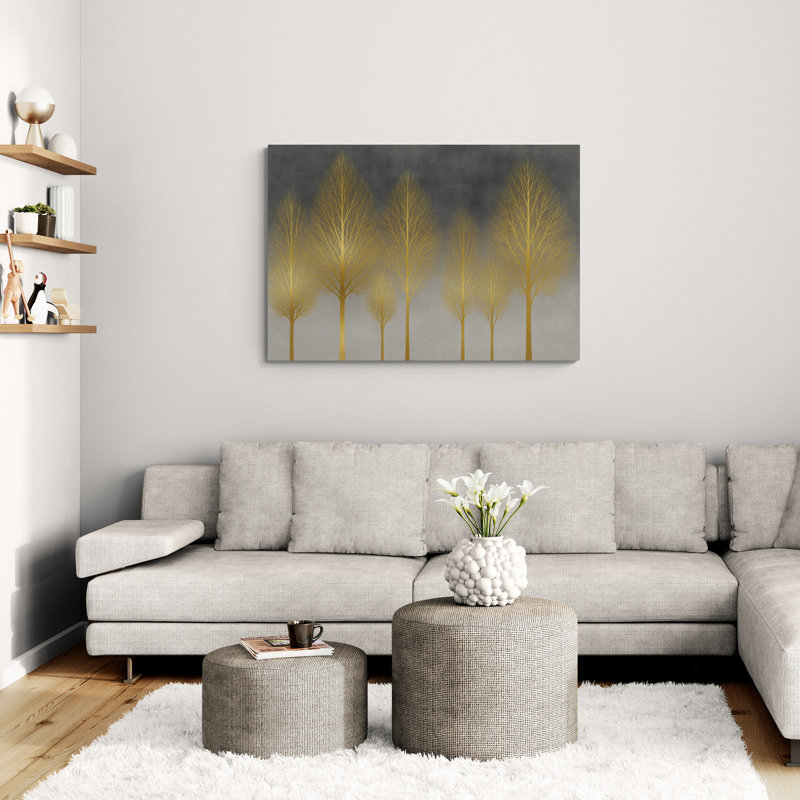Golden Trees Landscape Wall Art - Canvas Framed Print, 43" H x 63" W