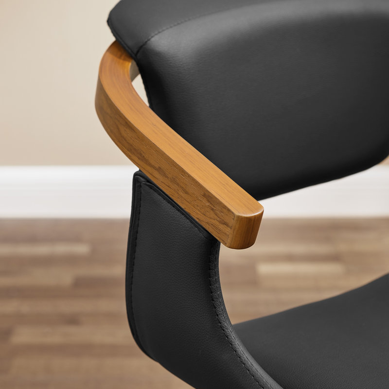 Wathen Faux Leather Upholstered Swivel Dining Arm Chair, Matt Black