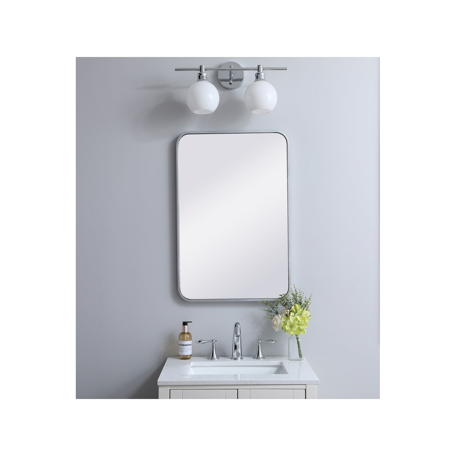 Sabine Metal Rounded Rectangle Wall Mirror, Silver, 30" x 20"