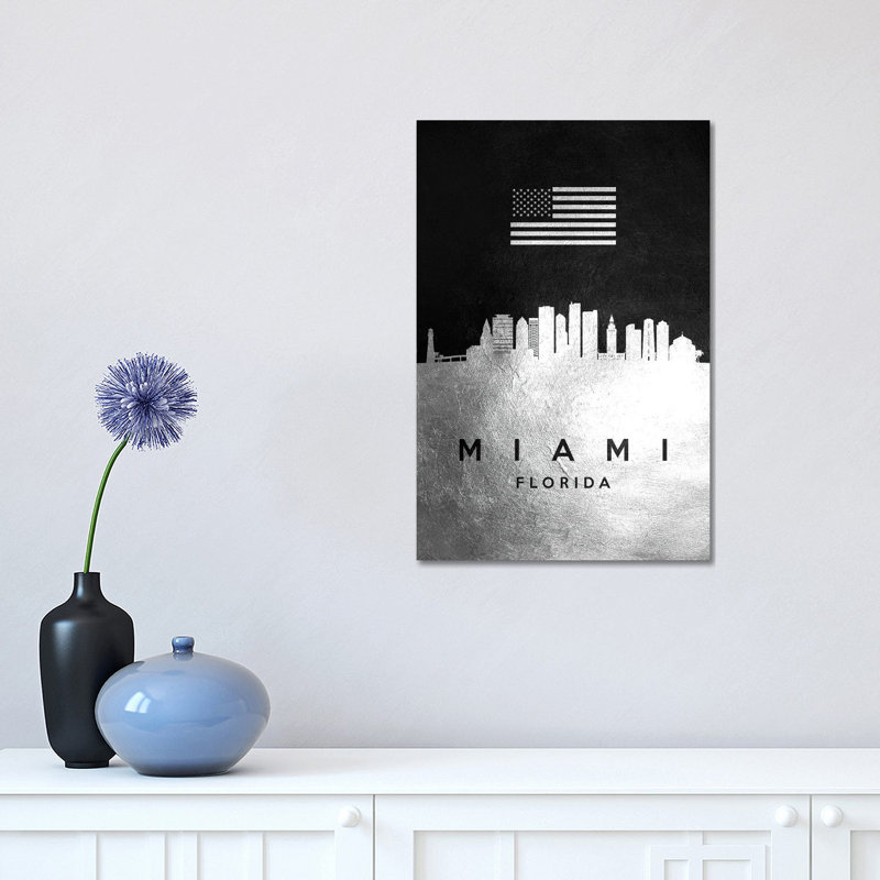 Miami Florida Silver Skyline by Adrian Baldovino - Wrapped Canvas Print, 30.48 cm H x 45.72 cm W