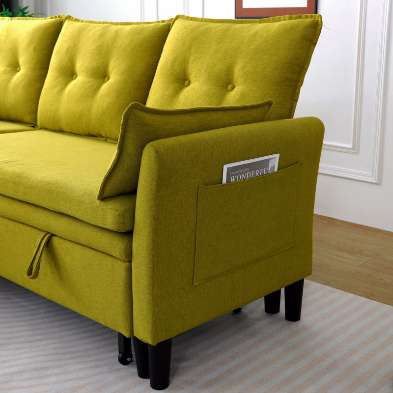 L-Shaped Reversible Chaise Sectional Sofa With Storage - Cotton-Linen, Green