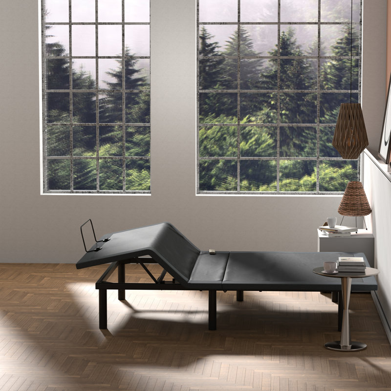Base de lit réglable noir et gris très grand avec modifications de la position des pieds Os4, télécommande sans fil, conception pliante au centre, cadre solide, assemblage simple, fonction zéro gravité pour