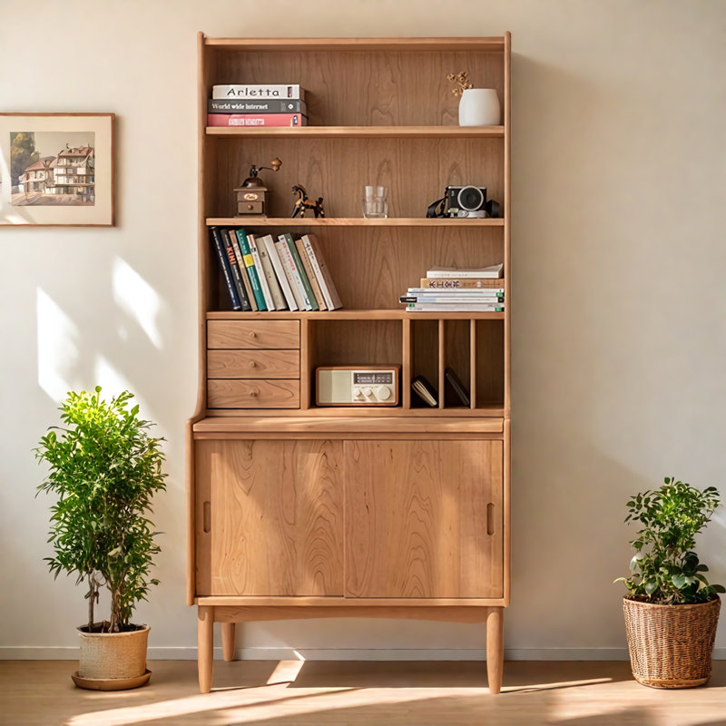 Simple Cherry Solid Wood Large Capacity Bookcase