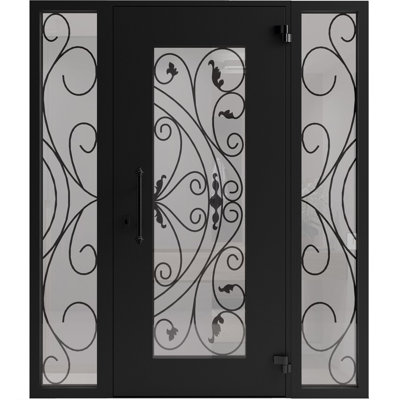 Porte d'entrée extérieure prémontée en aluminium, modèle 1633, noir, acier, métal, peinture classique, 64 x 80 (16+36+16 x 80) - Ouverture à droite vers l'intérieur