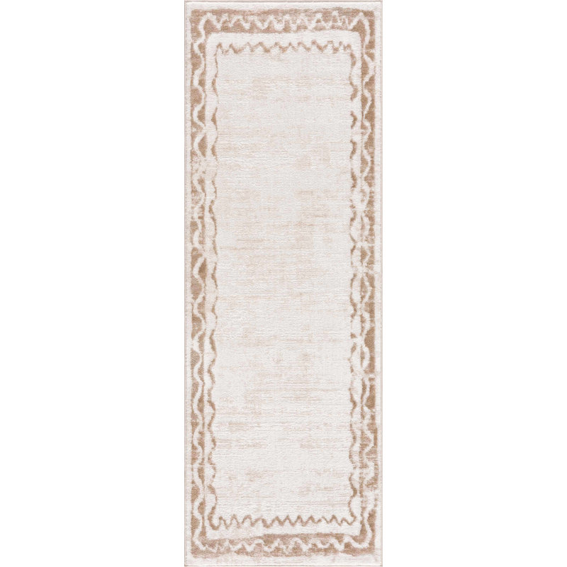 Luders Machine Washable Modern Geometric Bordered Beige Area Rug, Rectangle 7'10" x 10'