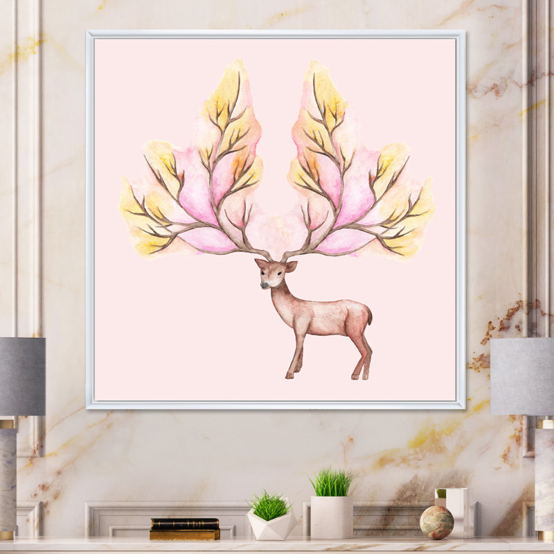 Deer Winter - on, H 16 po x l 16 po x P 1 po, Toile encadrée flottée blanche
