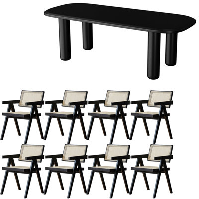 French style black solid wood dining table set